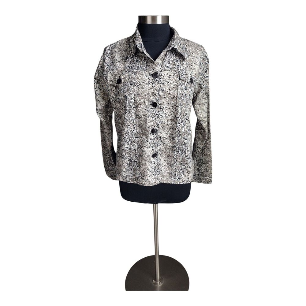 Keren Hart Jacket Shirt-Jacket Sz Large Tan Black Snakeskin Animal Print Button